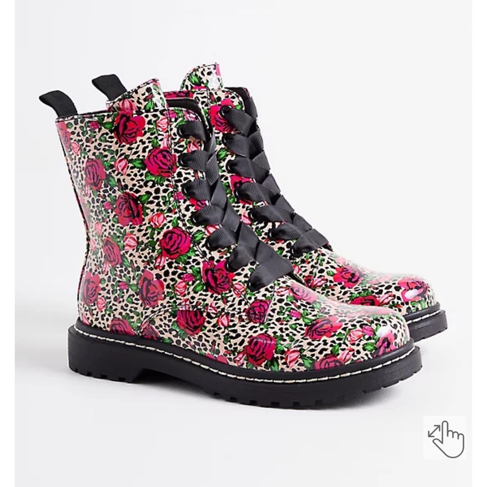 Torrid x Betsey Johnson Leopard Rose Combat Boots